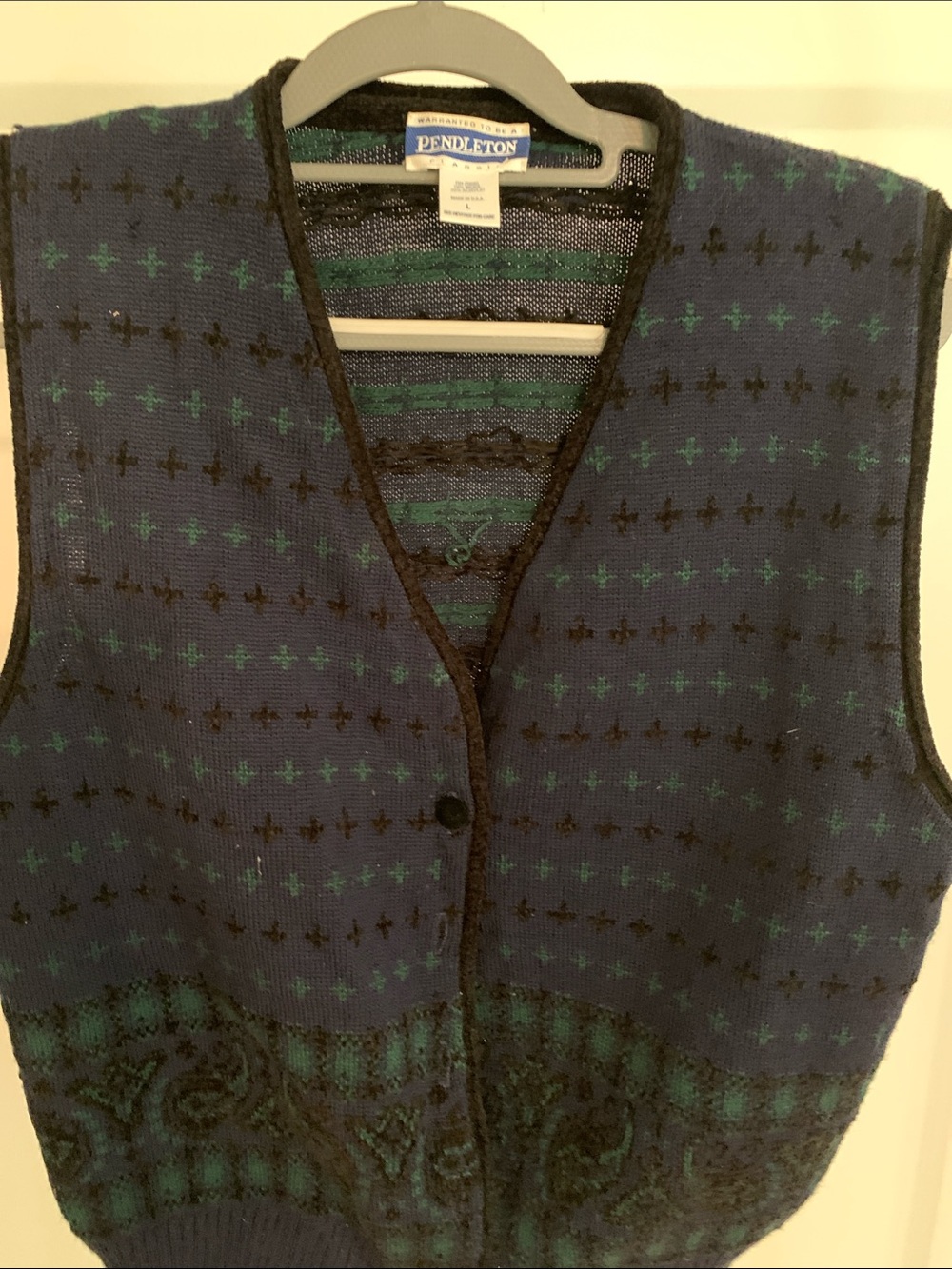 Pendleton Blue & Green Patterned Wool Vest